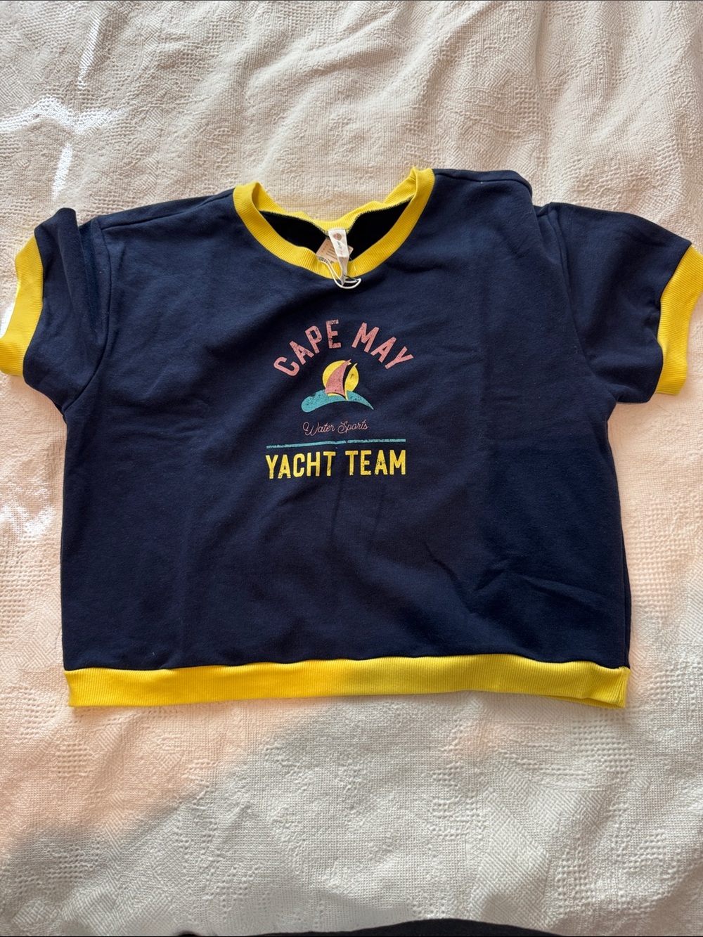 Anthropologie Navy & Yellow Women T-Shirt